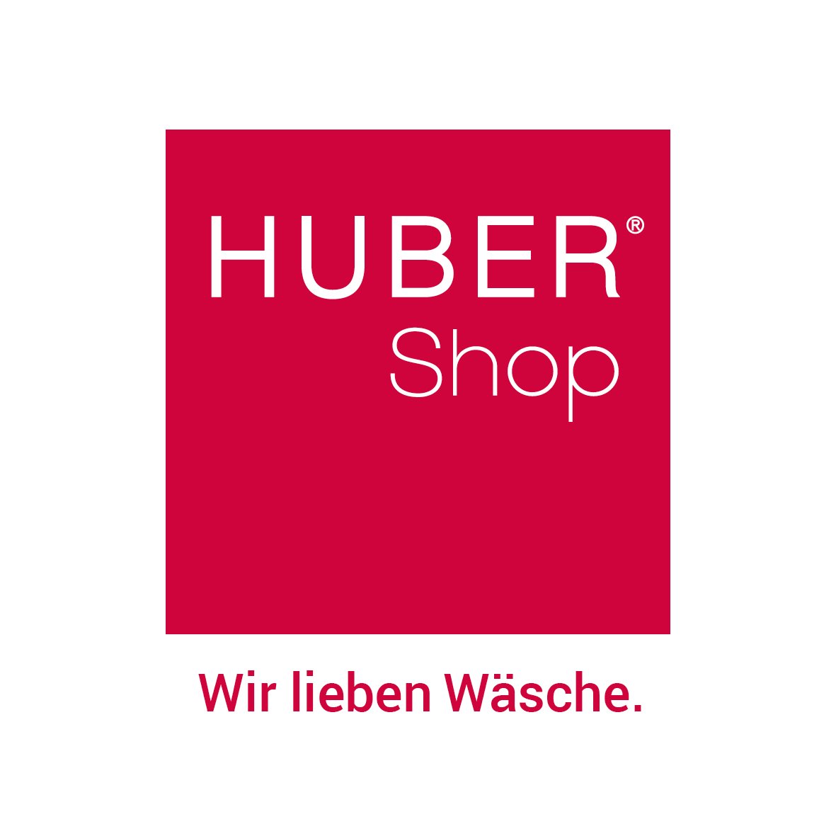 Huber Shop Logo weiße Schrift auf rotem Hintergrund