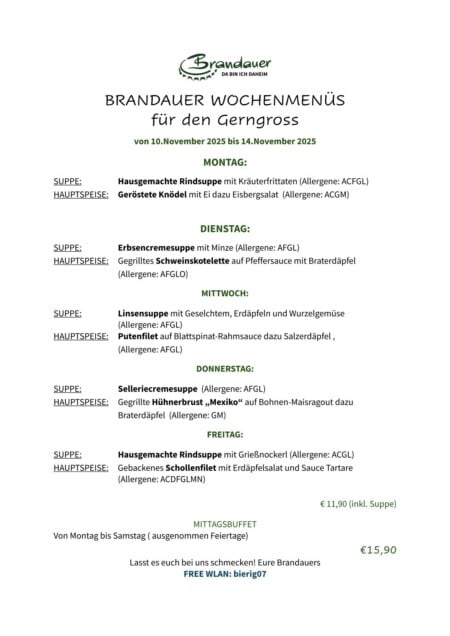Brandauer Gerngross Mittagsmenü KW 46