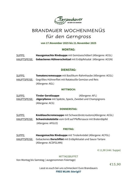 KW 47 Brandauer Gerngross Mittagsmenü