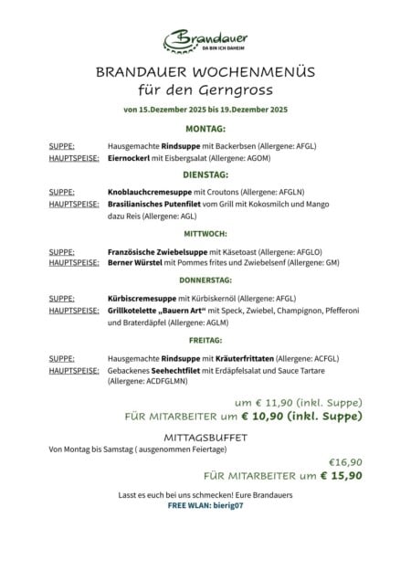 Brandauer Gerngross Mittagsmenü KW 51