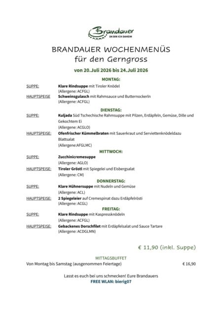 Brandauer Gerngross Mittags Menue
