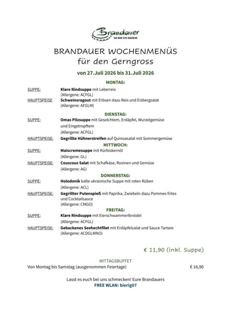 Brandauer- Gerngross Mittagsmenü KW31