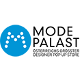 Concept Store Logo. blue circle where a totted M is shown.